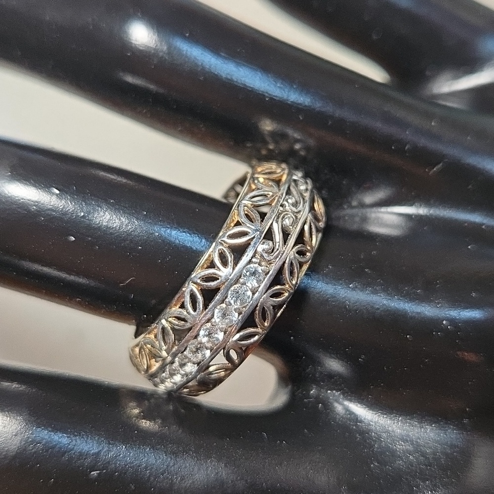 Vermeil Sterling Silver Two-Tone Filigree Ring CZ Stones